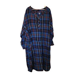 King Size Plaid Long Sleeve Tunic Dress With Button Detailing & V-Neckline Size